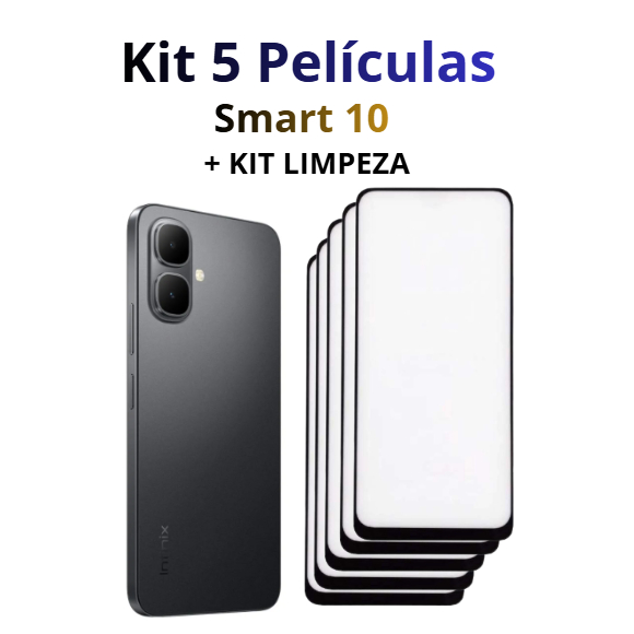 Película Infinix Smart 10 | Vidro 3D Premium | 5 unidades + kit limpeza em Oferta na Shopee