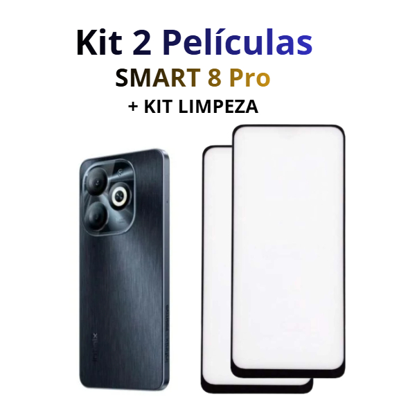 Kit 2 Películas de Vidro 3D Para Infinix Smart 8 Pro + Kit limpeza