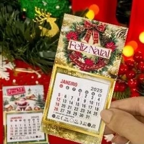 50 Mini calendário 2026 com temas natalinos. Minicalendario 2026 com ima. Ima de geladeira.Calendário mensagem de Natal