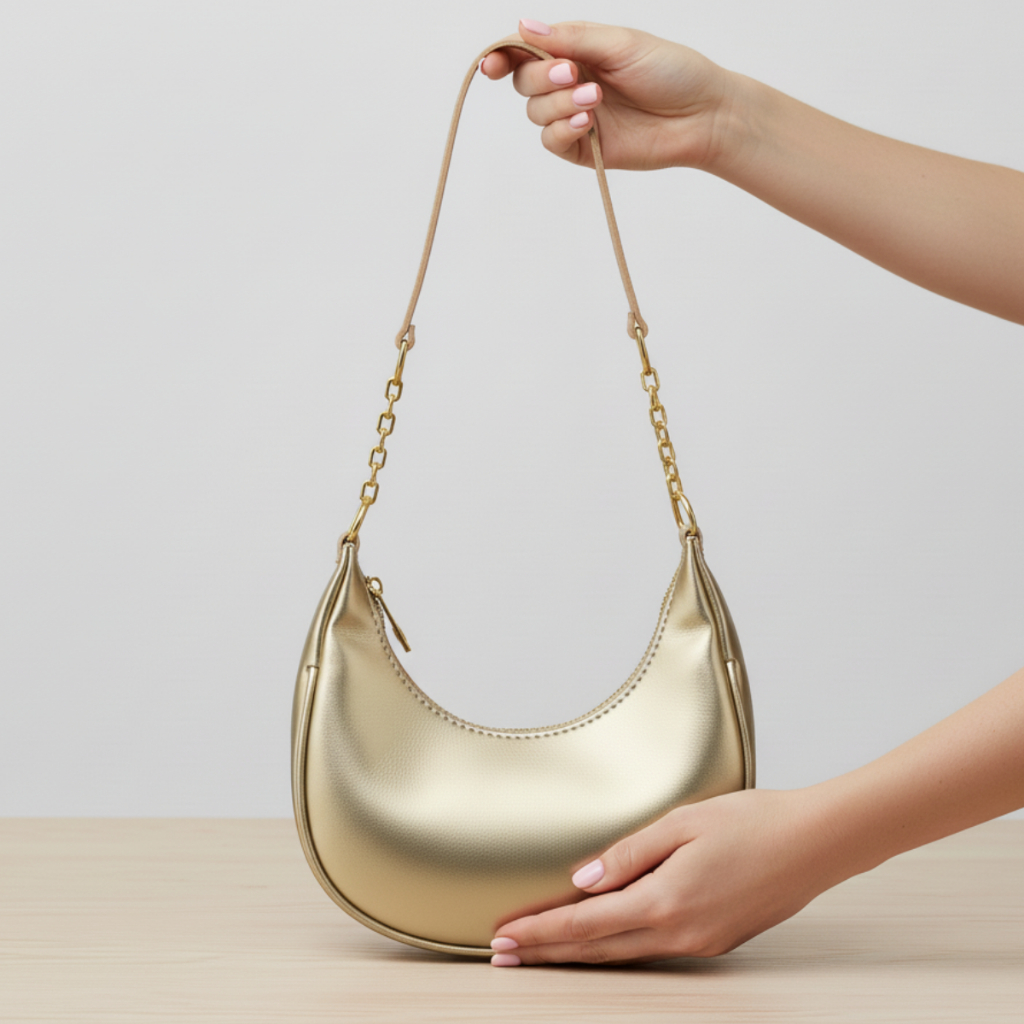 Bolsa de Ombro Feminina Estilosa Alça Corrente Couro Baguete Elegante Prata Dourado — R$ 29,90 em Shopee, 40% OFF