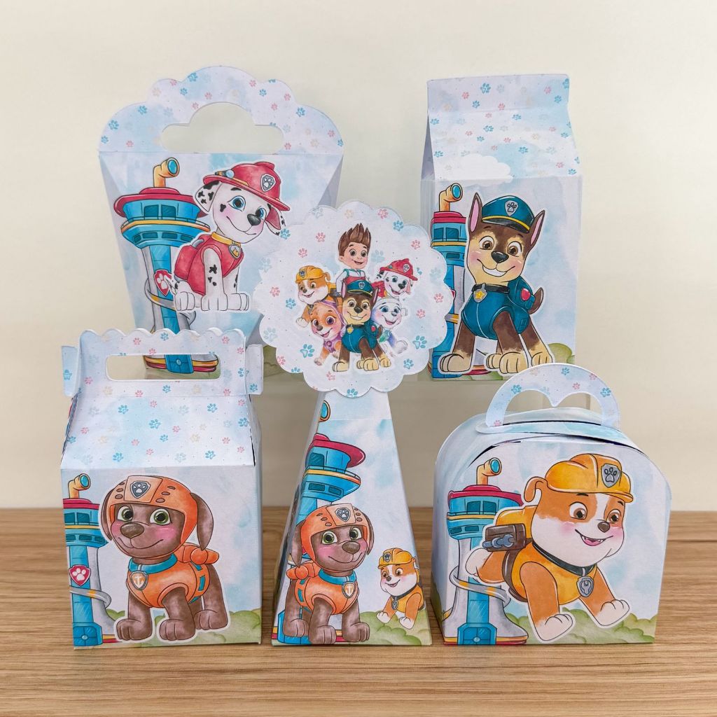 KIT FESTA PRONTA ENTREGA PATRULHA CANINA AQUARELA Personalizado PEGUE E MONTE Lembrancinhas - Caixinhas Personalizadas