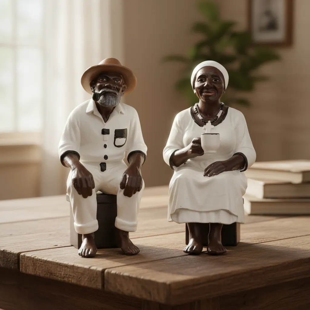 Escultura Casal de Pretos Velhos em Resina – Miniatura 8,5cm para Decoração Afro Umbanda em Oferta na Shopee