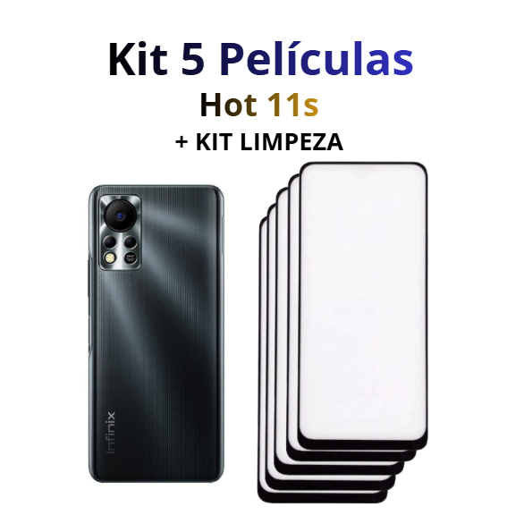 Kit 5 Películas de Vidro 3D Para Infinix Hot 11s + Kit Limpeza