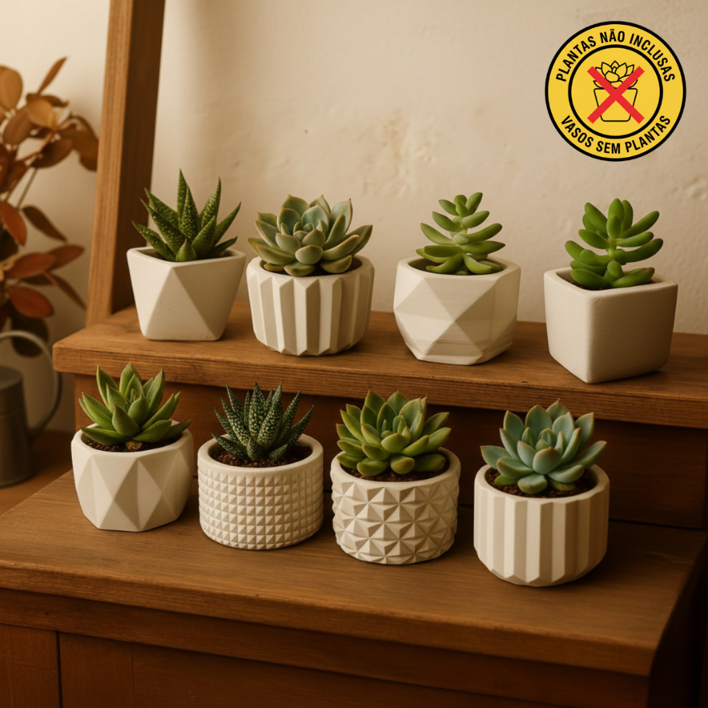 Kit 8 Unidades Vaso Decorativo de Gesso Texturizado Para Suculentas, Cactus e Plantas Artificiais ou Naturais cor Branco em Oferta na Shopee