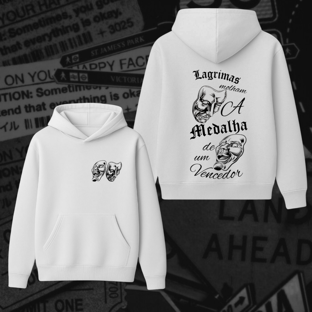 Moletom Canguru Lagrimas Medalha Streetwear Casaco Blusa Chora Agora Ri Depois