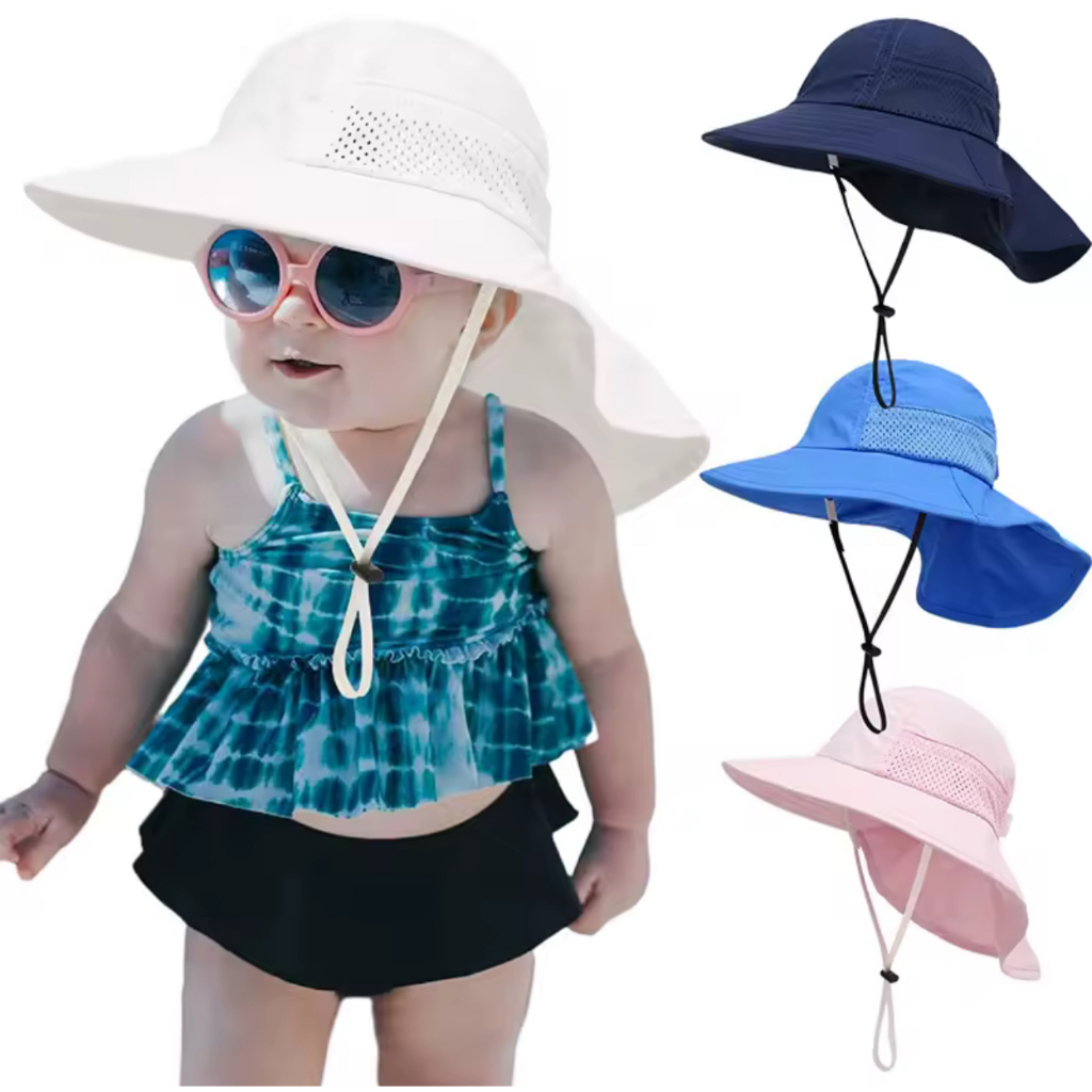 Chapéu Infantil UV 50+ Para Bebês Proteção Para O Pescoço Praia Crianças Chapéus De Sol Para Meninas Menino Ajustável