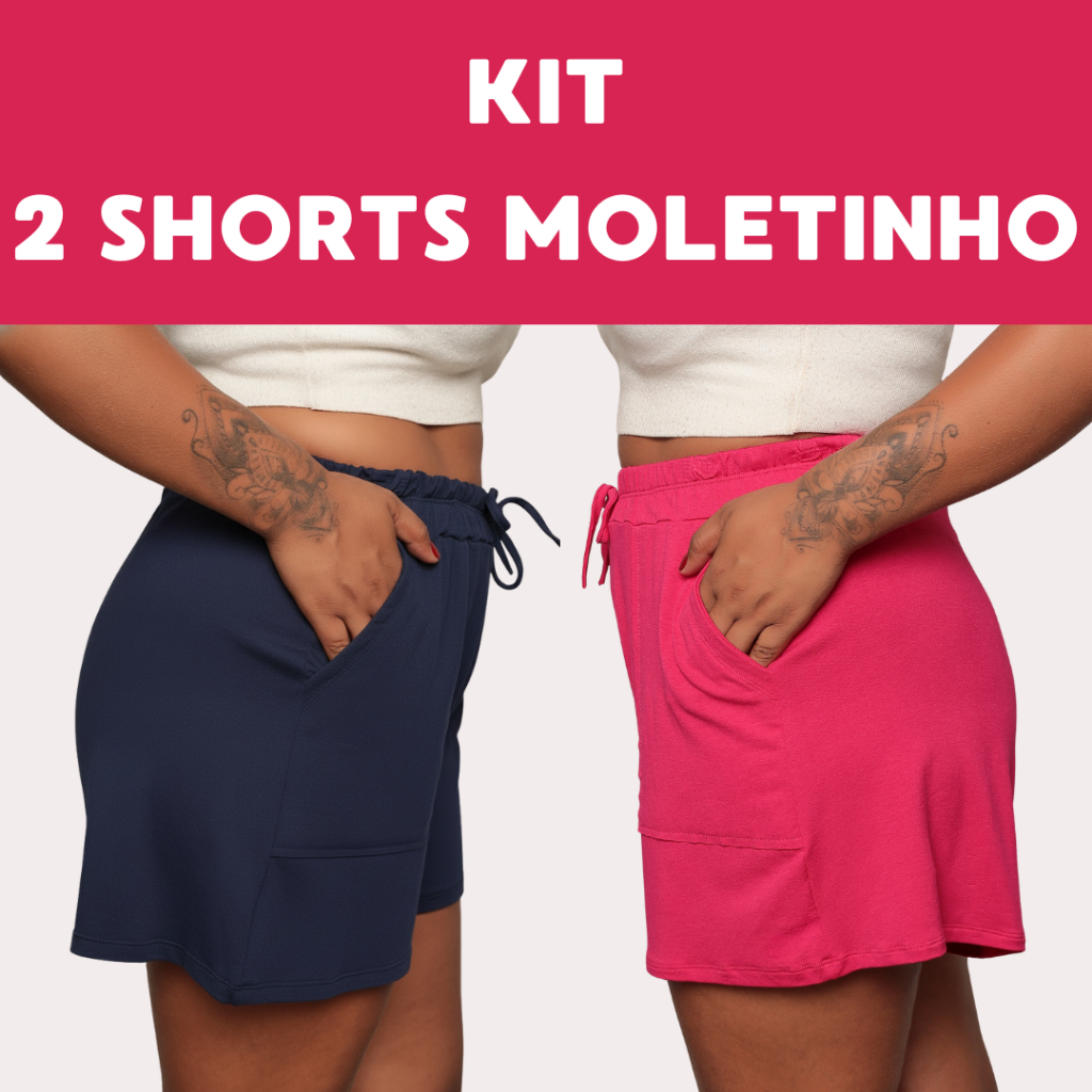 Kit 2 Short Feminino Moletinho Bermuda Plus Size Godê Bolso Frontal Confortavel Soltinho em Oferta na Shopee