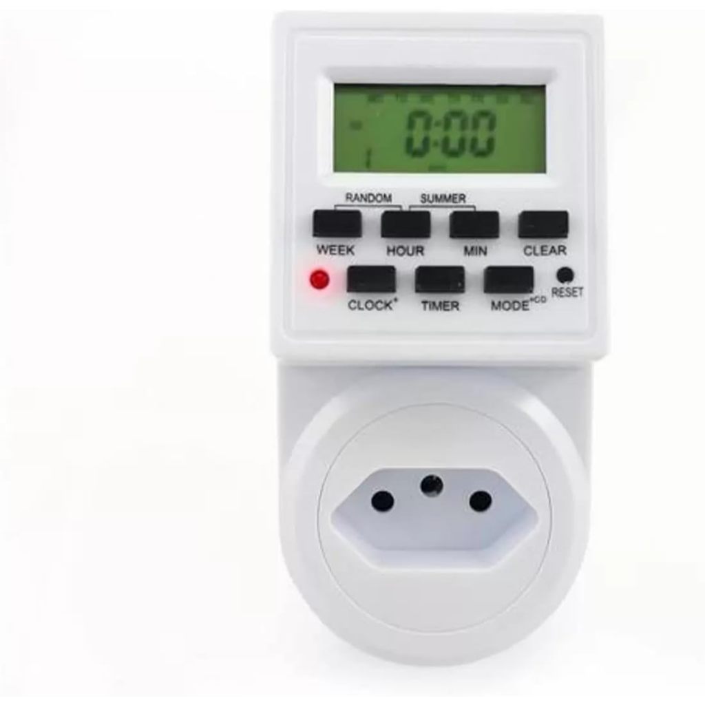 Temporizador Digital Programável Bivolt, Tomada Inteligente com Timer, 127/220V, 10A, Bateria Interna, 9 x 20 x 7 cm