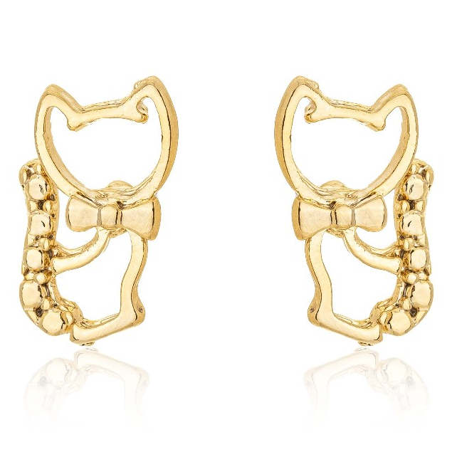 Brinco Babi| Linha Pet |de gatinho  pino fixo e zircônia banhado a ouro 18k e Prata 925