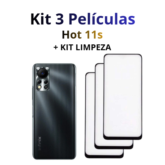 Kit 3 Películas de Vidro 3D Para Infinix Hot 11s + Kit Limpeza em Oferta na Shopee