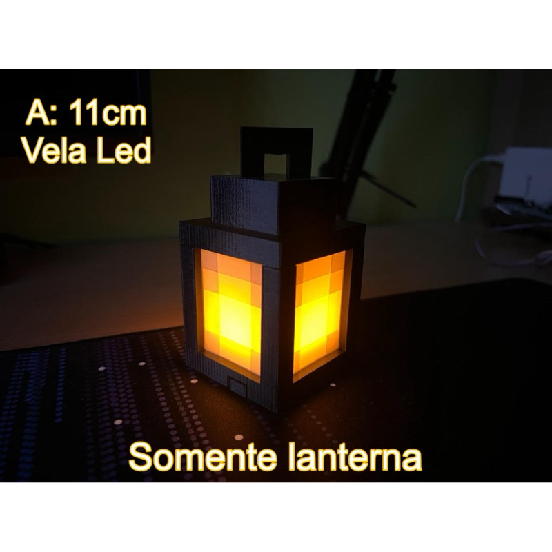 Lanterna Minecraft decorativa- 11cm Pequena, luminaria iluminação divertida gamer lampeão COM vela Led em Oferta na Shopee