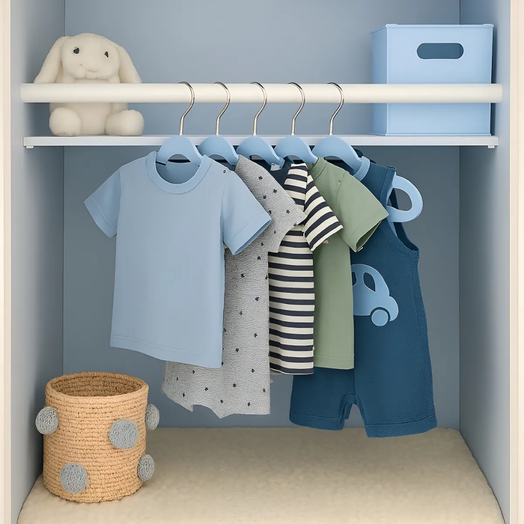 Kit Cabide Veludo Infantil Bebê Slim 10 Peças  Resistente Cava Alça Antideslizante - Azul