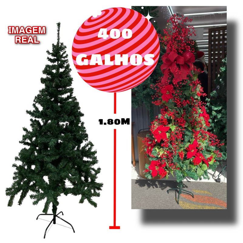 Arvore De Natal Pinheiro 1,80 Metro 400 Galhos Decoração Pé de Ferro
