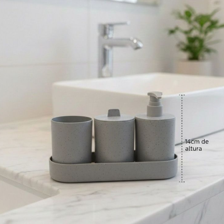 Conjunto Para Banheiro Com 4 Peças PP e Bambu – Organizador Completo, Seguro e Elegante