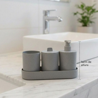 Conjunto Para Banheiro Com 4 Peças PP e Bambu – Organizador Completo, Seguro e Elegante