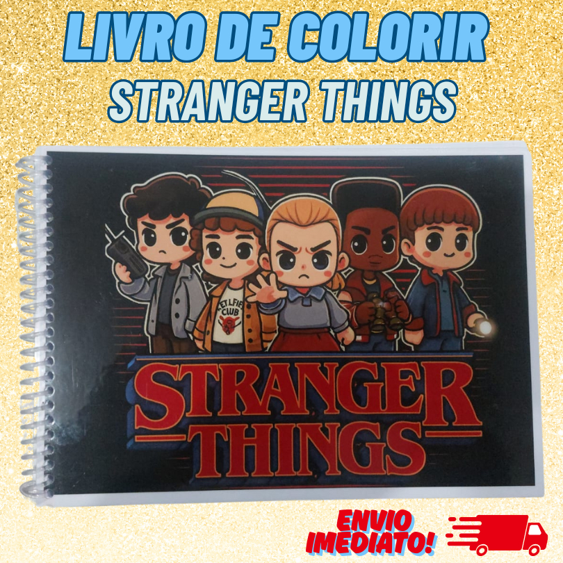 Livro Colorir Stranger Things - 50 Folhas de Sulfite + Capa Flexível +Folha Antimancha + Chaverinho