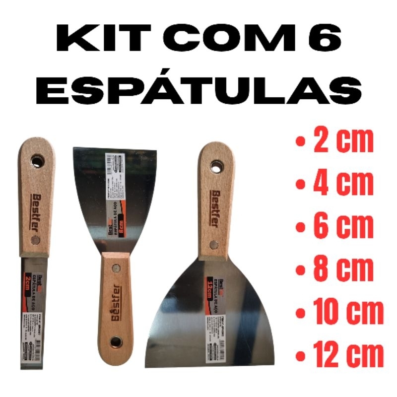 Kit de espátulas de com cabo de madeira para gesseiro e pintor