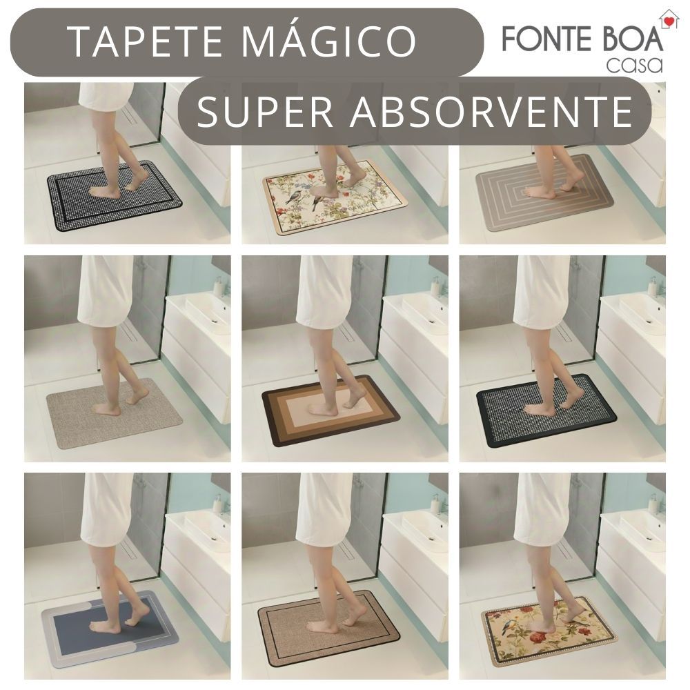 Tapete de Banheiro Mágico Super Absorvente Antiderrapante Secagem Rápida  38x58cm Habitat