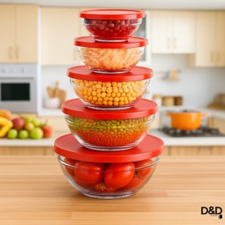 Conjunto 5 Potes de Vidro Hermetico Bowl Tigelas Com Tampas Marmitas Alimentos Preto Branco Vermelho em Oferta na Shopee