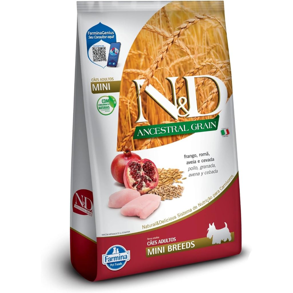 N&D Ancestral para Cães Adultos de Raças Mini e Pequenas Sabor Frango, Romã, Aveia e Cevada 2,5Kg