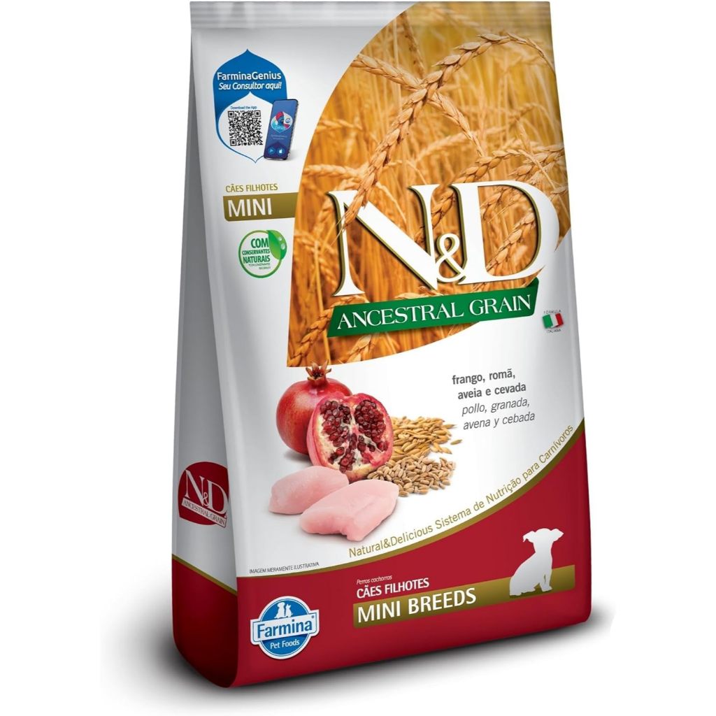 N&D Ancestral para Cães Filhotes de Raças Mini e Pequenas Sabor Frango, Romã, Aveia e Cevada 2,5Kg