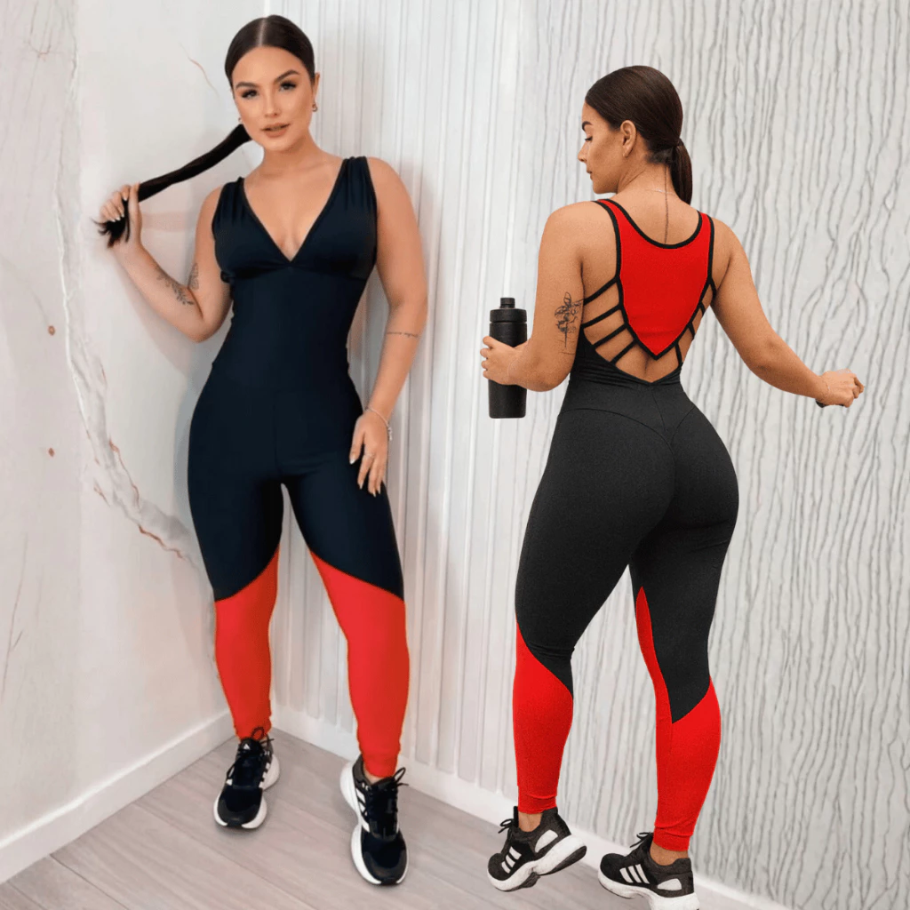 Macacão Longo Academia Modelador Alta Sustentação Duas Cores Detalhes nas Costas Design que Valoriza o corpo — imagem 1
