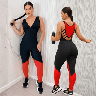 Macacão Longo Academia Modelador Alta Sustentação Duas Cores Detalhes nas Costas Design que Valoriza o corpo em Oferta na Shopee