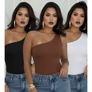 Kit Body Feminino Nula Manca Em Suplex Um Ombro Só Elegante Liso Casual Bori Confortável Com Forro Duplo em Oferta na Shopee