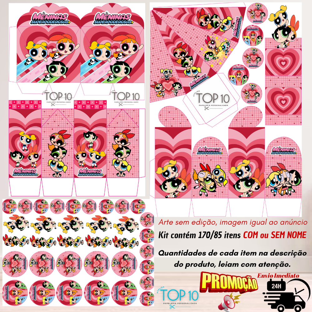 Kit de Lembrancinhas Personalizadas com 170/85 itens TEMA: AS MENINAS SUPER PODEROSAS -Envio rápido em Oferta na Shopee
