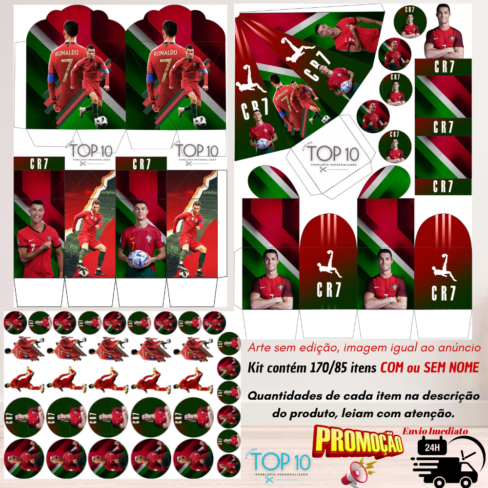 Kit de Lembrancinhas Personalizadas com 170/85 itens TEMA: CRISTIANO RONALDO CR7 - Envio rápido em Oferta na Shopee