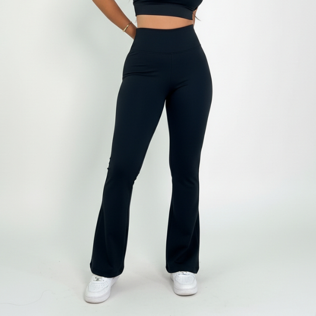 Calça Flare Bailarina Fitness em Suplex Wide Leg Cós Alto e Zero Transparência Suplex Tamanhos M, G, GG