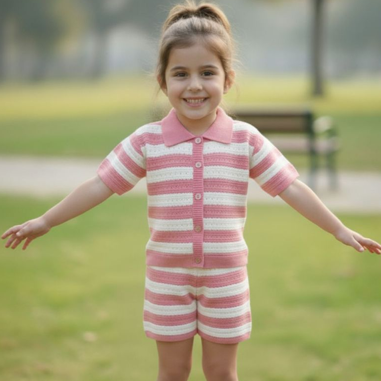 Conjunto 2 Peças Infantil Juvenil em Tricot Modal com Gola Polo e Botões Tricô Trama Listrada Verão em Oferta na Shopee