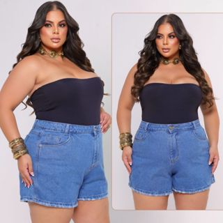Short Feminino Jeans Plus Size Cintura Alta 100% Algodão Shorts Levanta e Empina Bumbum Moda Maior em Oferta na Shopee