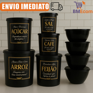 Kit de Potes Mantimentos Para Cozinha 9 Peças Plástico Decorado em Oferta na Shopee