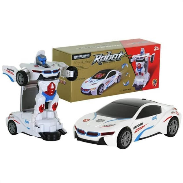Carro Carrinho que Transforma em Robo BMW i8 Branca com Som e Luzes Led + Pilhas Inclusas