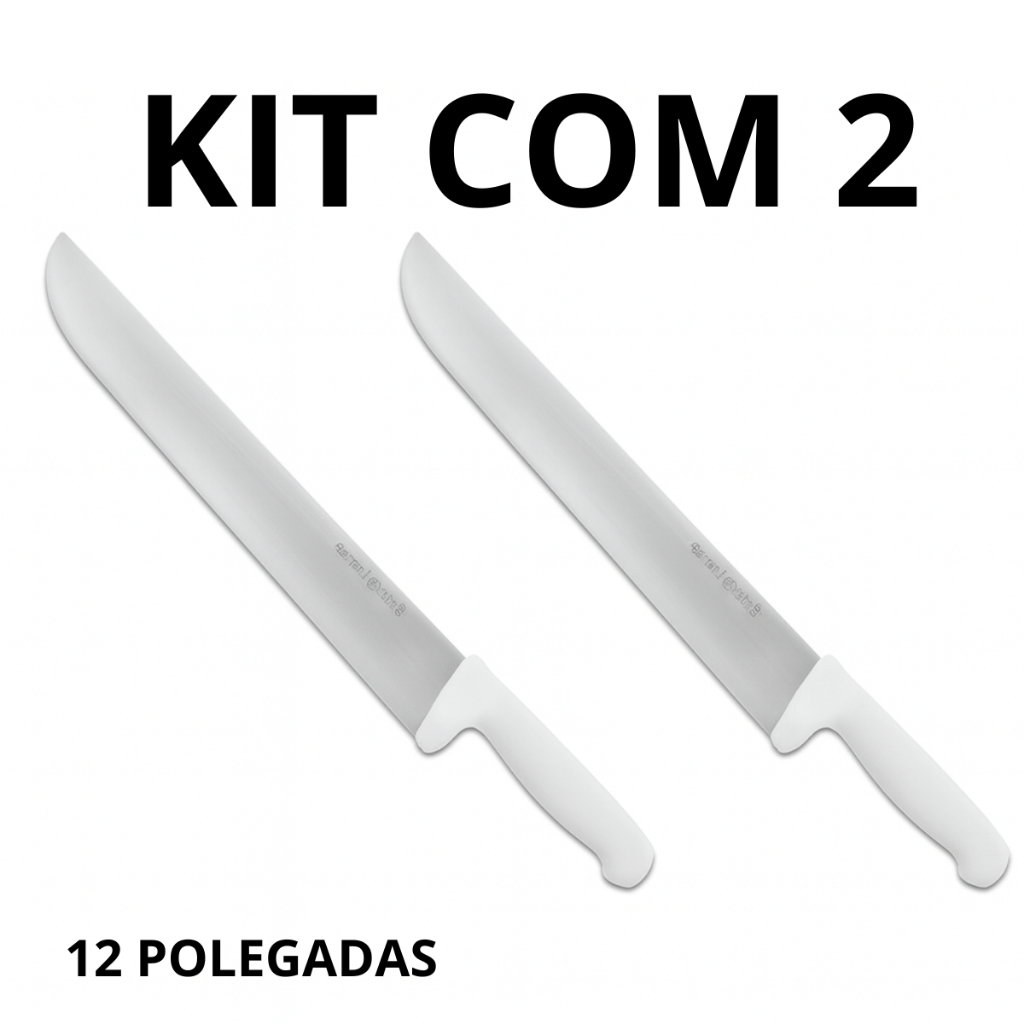 Kit com 2 Facas Profissionais 12" – Lâmina Inox + Cabo em Polipropileno – Corte Preciso e Alta Durabilidade