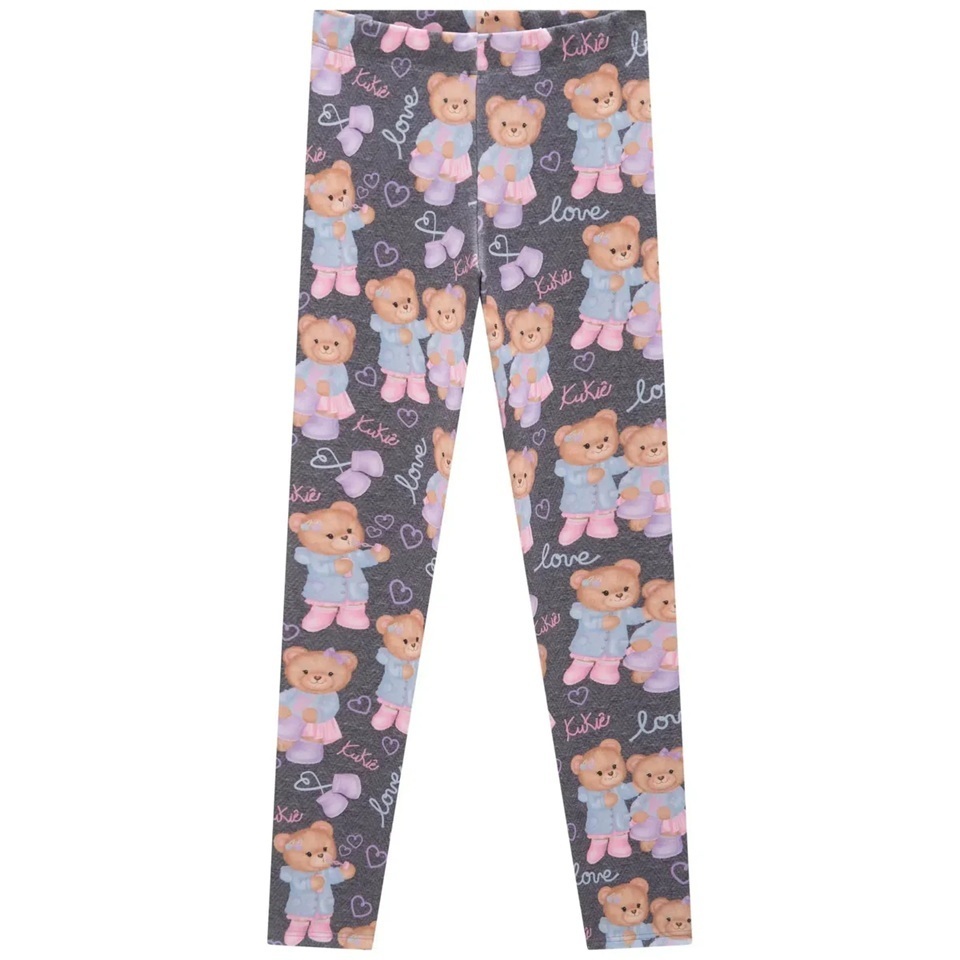 Calça Infantil Legging Infantil Menina Estampada Bichinhos Ursinho Kukiê Fly Tec