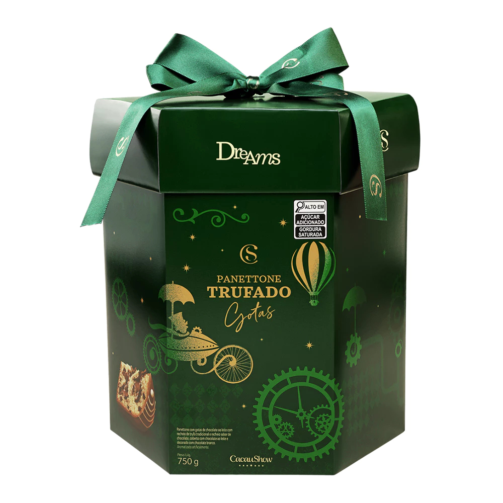 Panetone Cacau Show Dreams Trufado com Gotas de Chocolate ao Leite 750g Natal