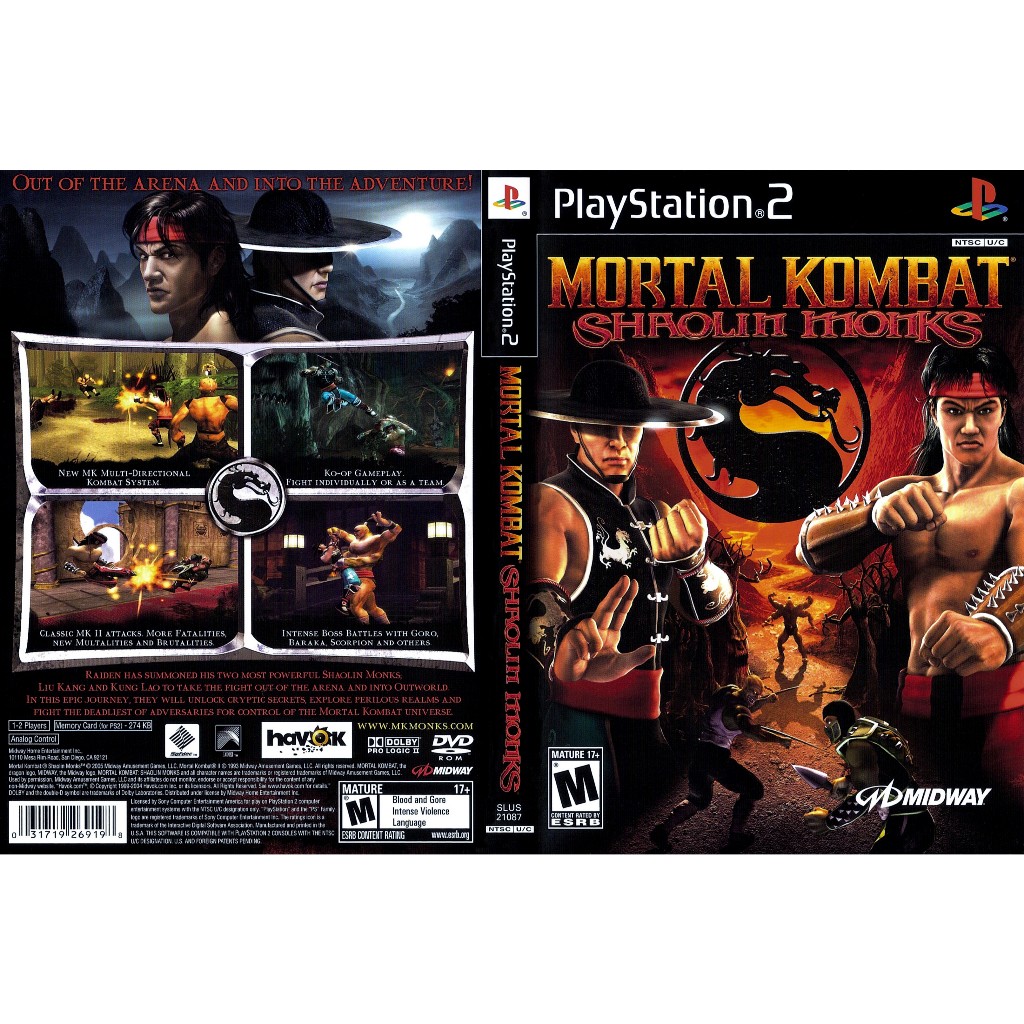 Mortal Kombat Shaolin Monks para P.s.2 com capa