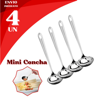 Kit 4 Mini Conchas Inox Colher Servir Molho Aço Durável Cobertura Sorvete Calda em Oferta na Shopee