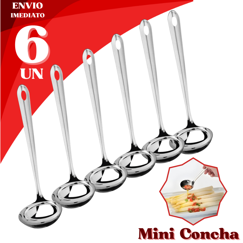 Kit 6 Mini Conchas Inox Colher Servir Molho Aço Durável Cobertura Sorvete Calda em Oferta na Shopee