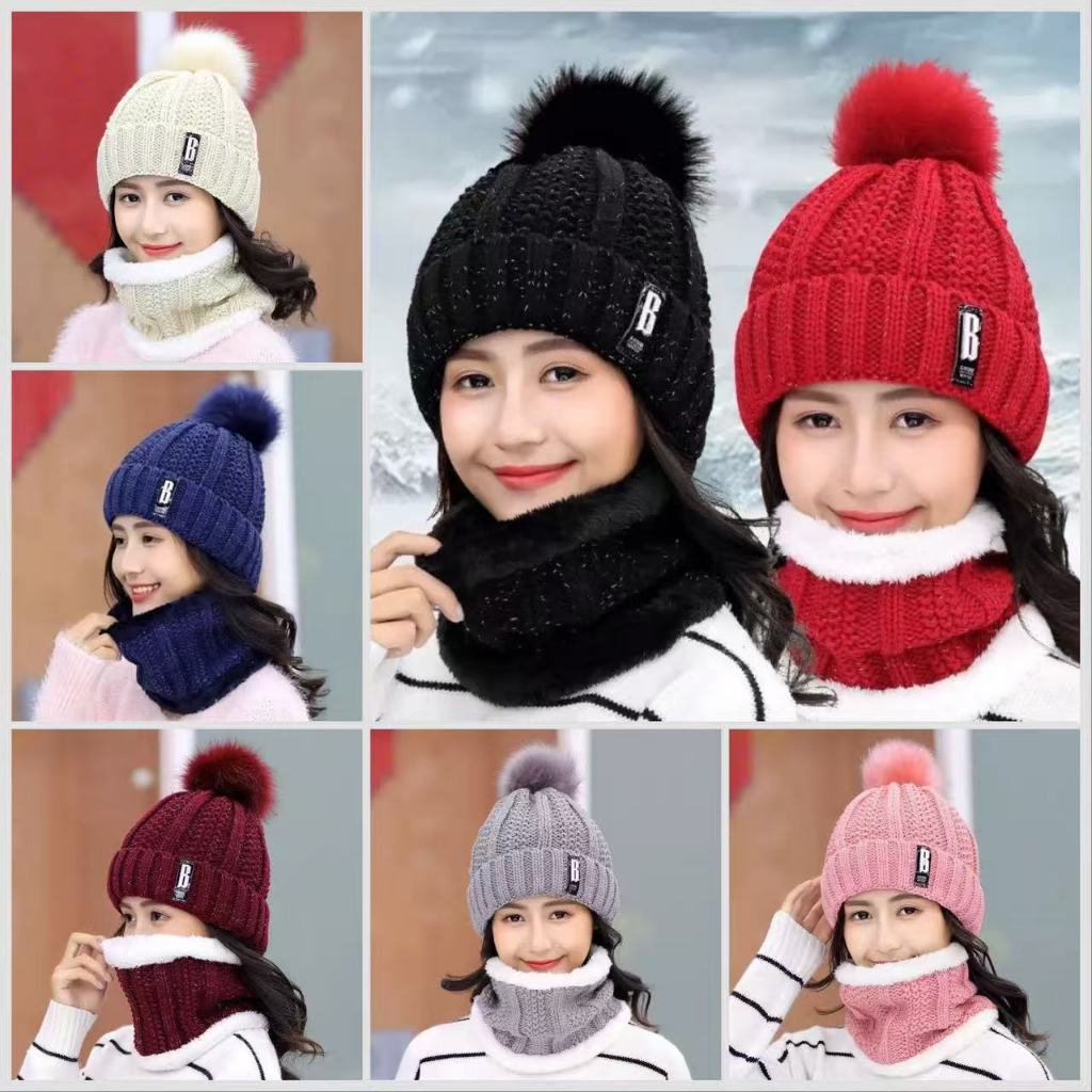 Touca com Pompom + Cachecol - KIT DE INVERNO