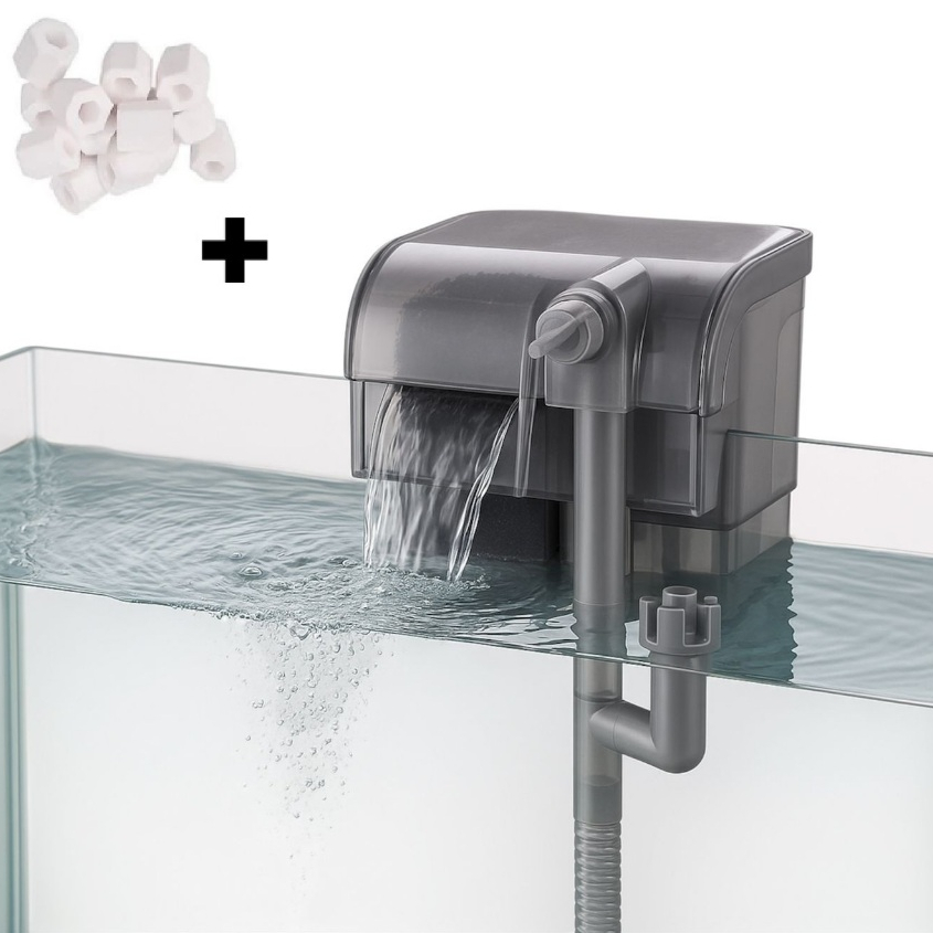 Filtro Externo Aquatank HF-200 Hang-on Cascata 250 l/h + Kit Mídia Biológica Aquário até 40L