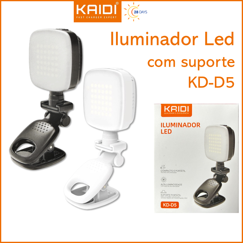 Iluminador Led Mini Portátil para celular com suporte KAIDI KD-D5