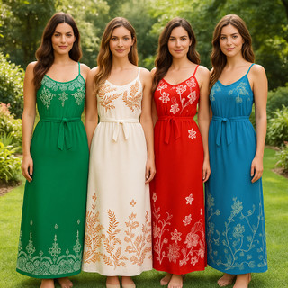 Vestido longo feminino com alças reguláveis, estampa  variada, veste do ate o 46,vem com cintinhodo mesmo tescido.