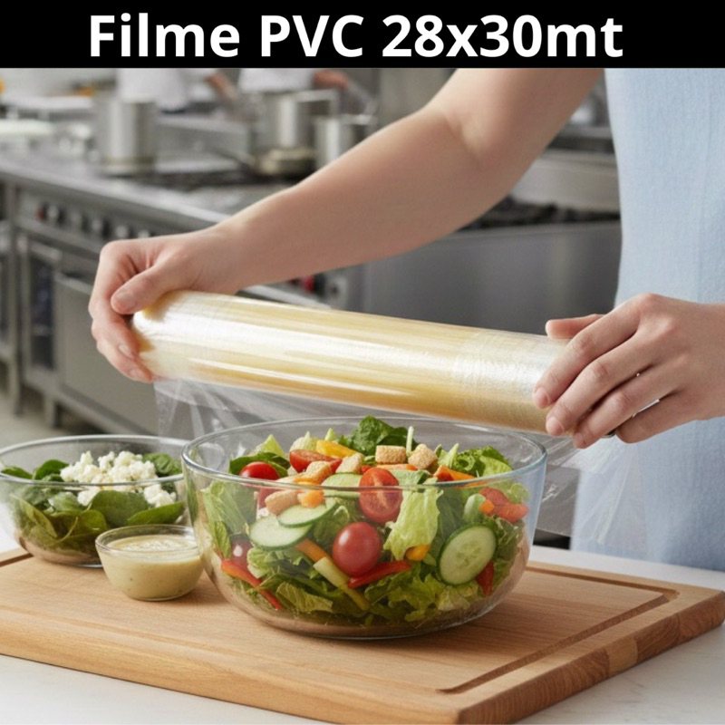 Filme PVC 28x30m Alimentos Bobina Plástico Esticavel Resistente Transparente escolha a Qtde