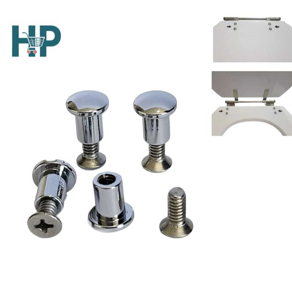 Kit 4 Parafusos e Rebites para Dobradiça / ferragem para Assento Tampa de Vaso Sanitário