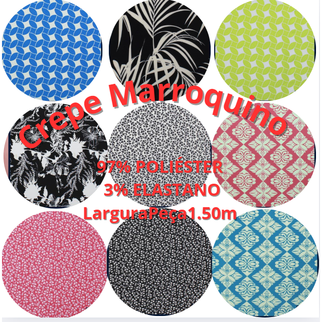4 M Crepe Marroquino Estampado (4mX1,47m) vestidos, saias, blusas e calças