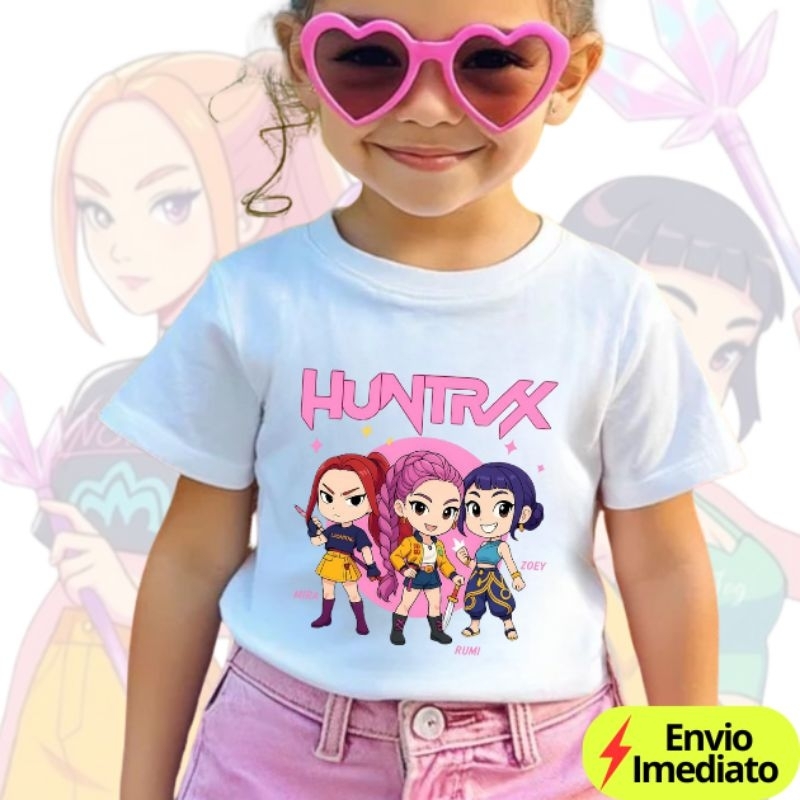 Camiseta Infantil Feminina Huntrix 100% Algodão Roupa Menina 4 a 14 Anos Varias Cores Moda Kids em Oferta na Shopee