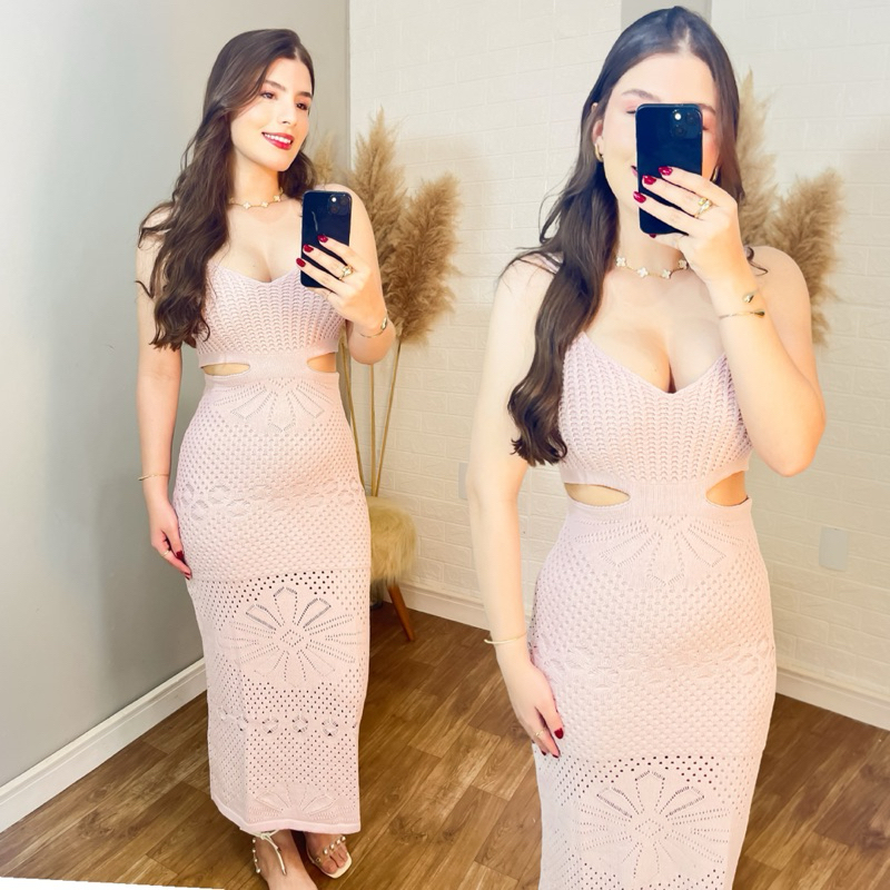 Vestido Feminino Midi Rendado Verão Tricot Modal Florido Natal Réveillon